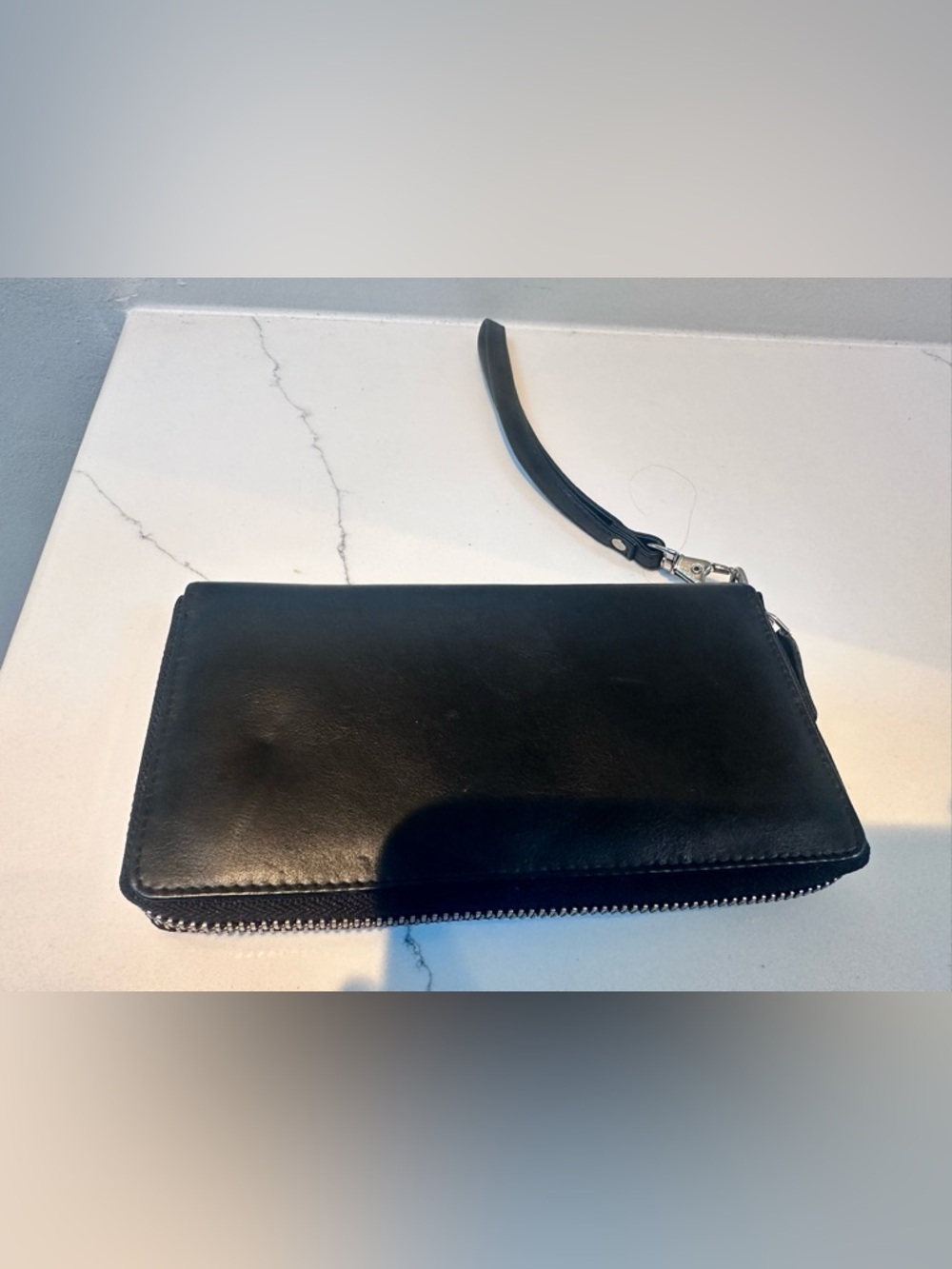 Serra Black Leather Wristlet Clutch